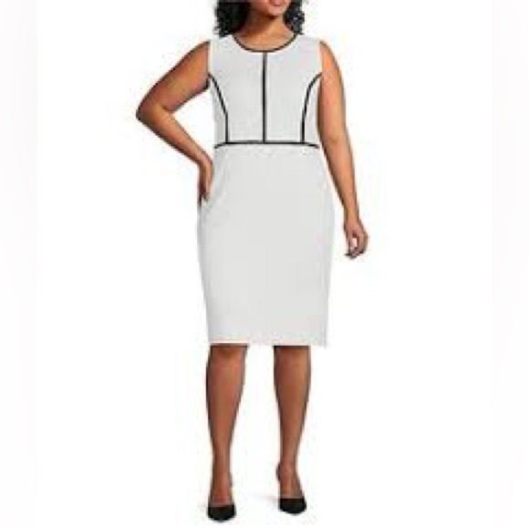 New Kasper White Black Career Dress Sheath Jewel Neck Zip Size 16 - Picture 1 of 7